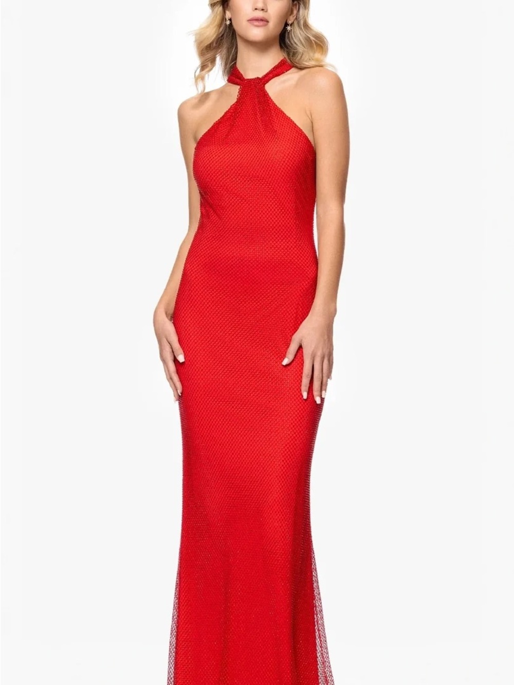 Betsy & Adam Red Halter Maxi Dress sz 6